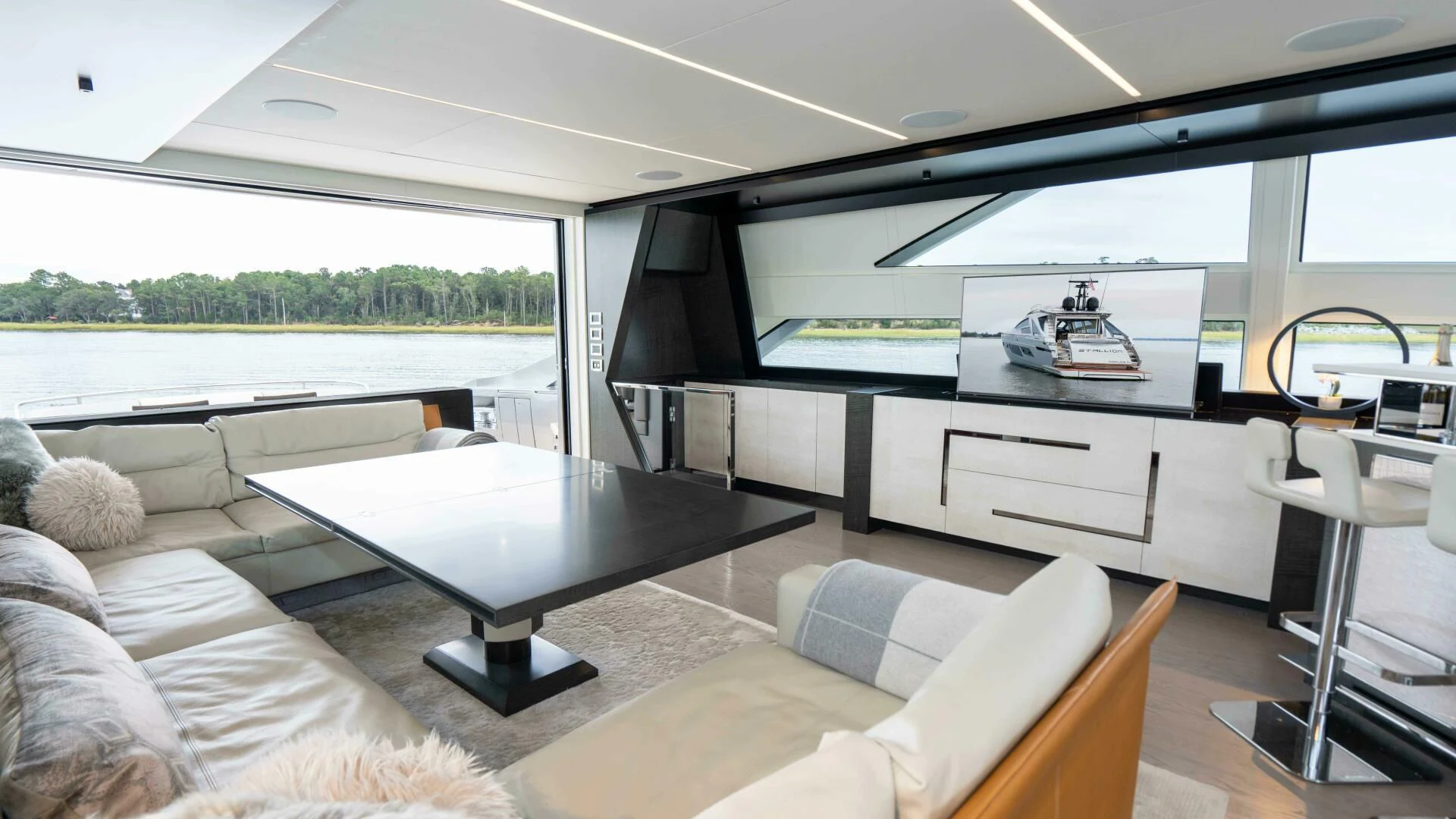 inside of a car aboard STALLION Yacht for Sale