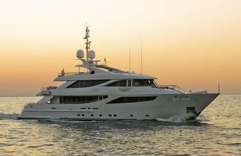 a large white yacht aboard AZIZA Yacht for Sale