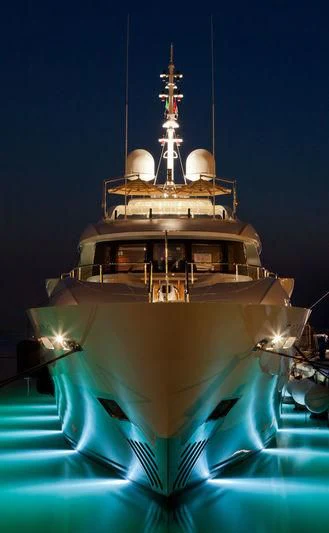 a large ship with a blue background aboard AZIZA Yacht for Sale