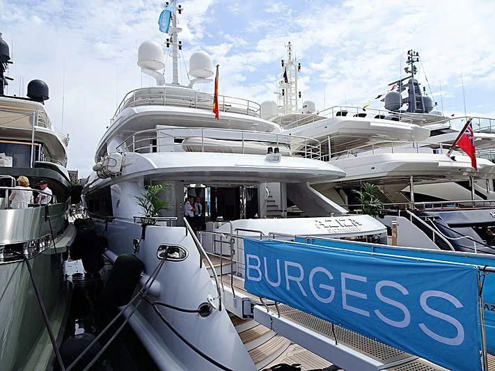 a group of boats are parked aboard AZIZA Yacht for Sale