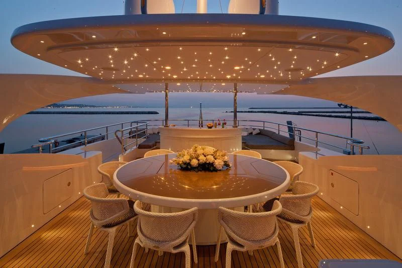 a table on a boat aboard AZIZA Yacht for Sale