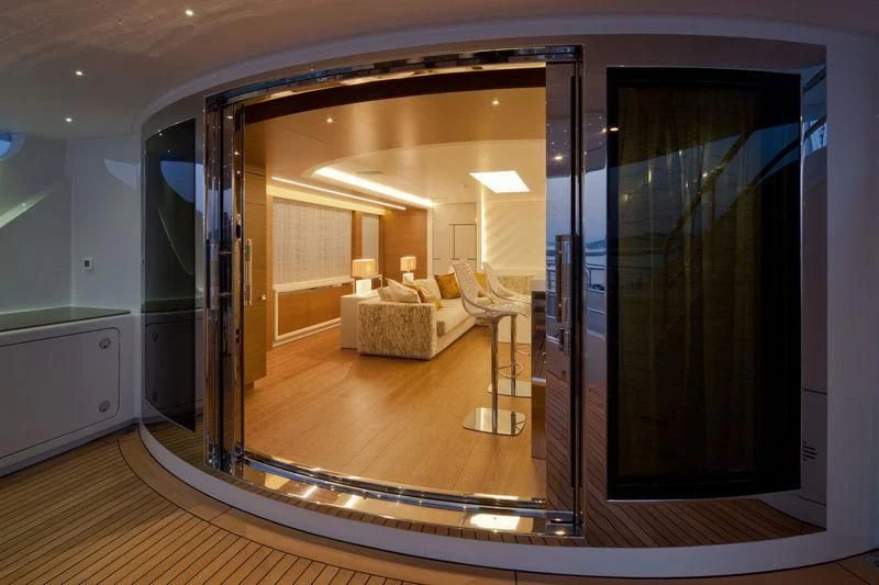 a large mirror in a room aboard AZIZA Yacht for Sale
