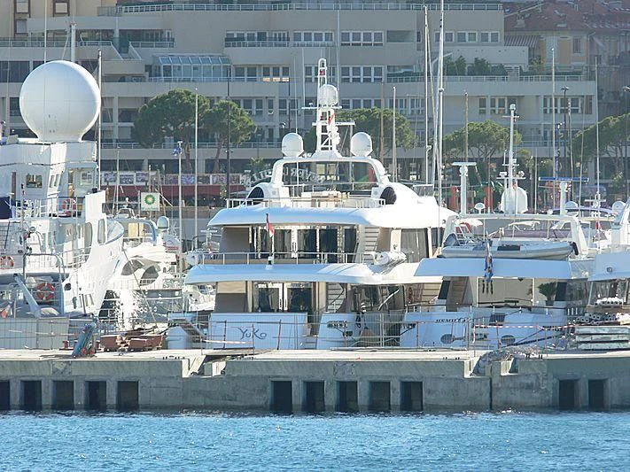 a boat docked at a pier aboard MY SAGA Yacht for Sale