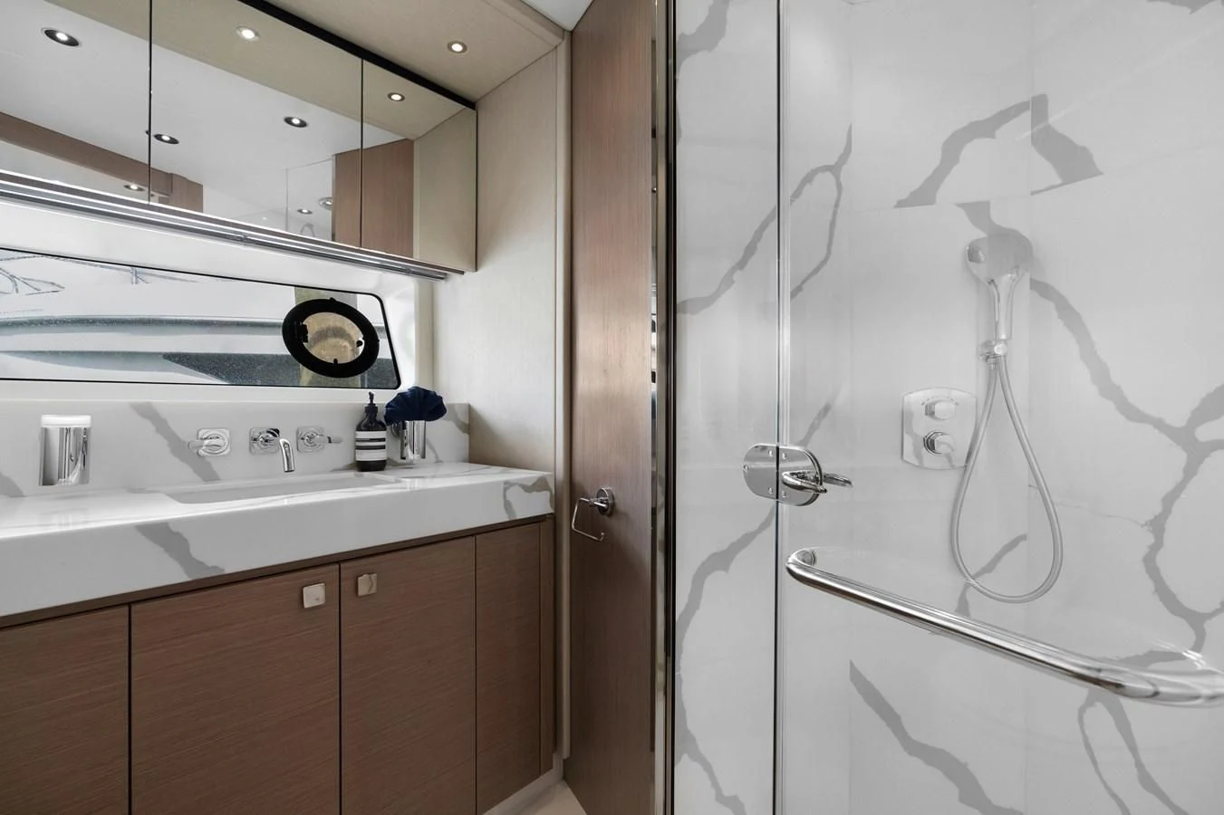 a shower unit and sink aboard MILAMO Yacht for Sale