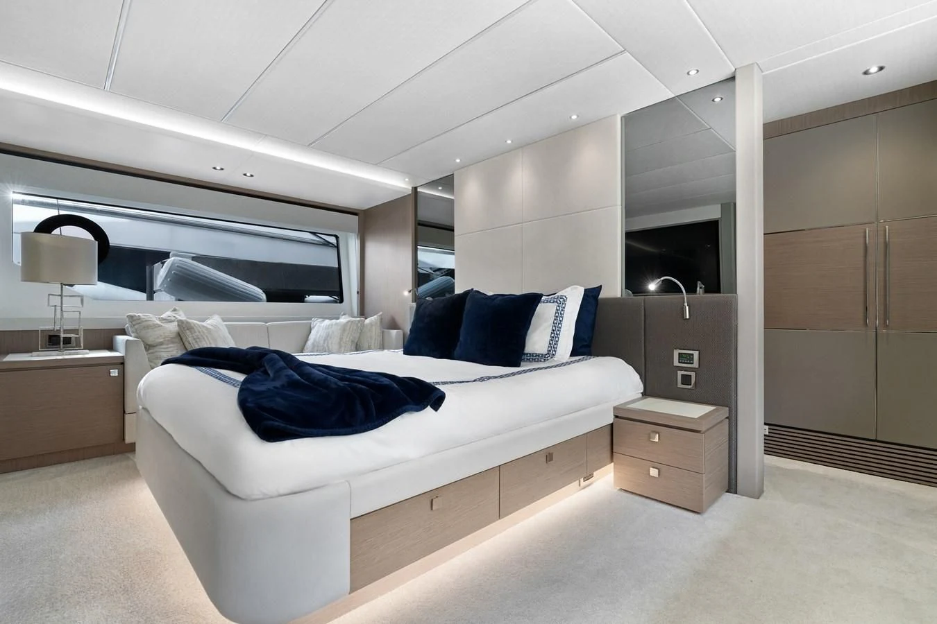 a room with a bed and a desk aboard MILAMO Yacht for Sale