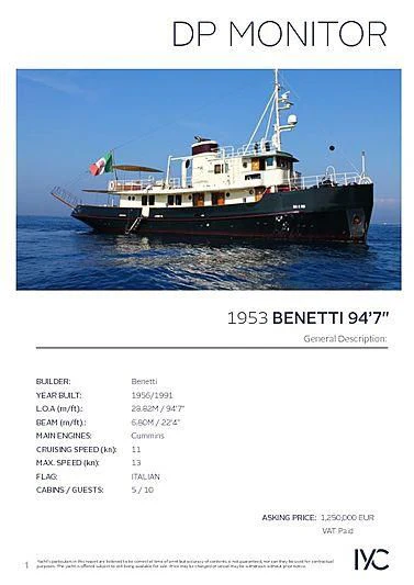 graphical user interface, engineering drawing, website aboard D.P. MONITOR Yacht for Sale
