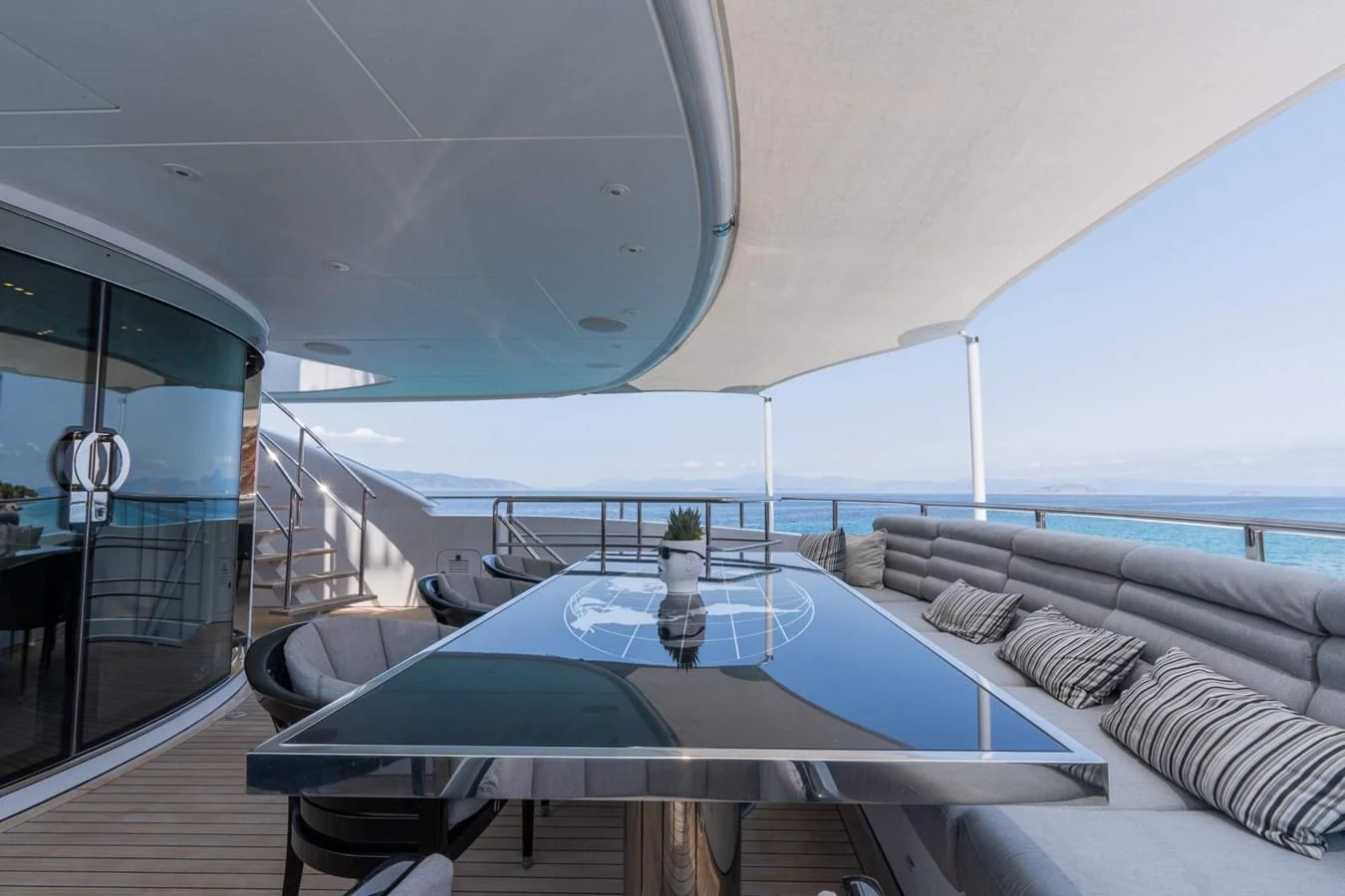 a boat with a pool table aboard BLISS Yacht for Sale