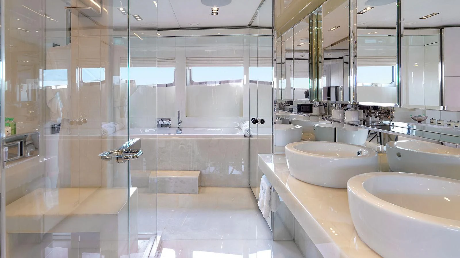 a bathroom with a large tub aboard BLISS Yacht for Sale