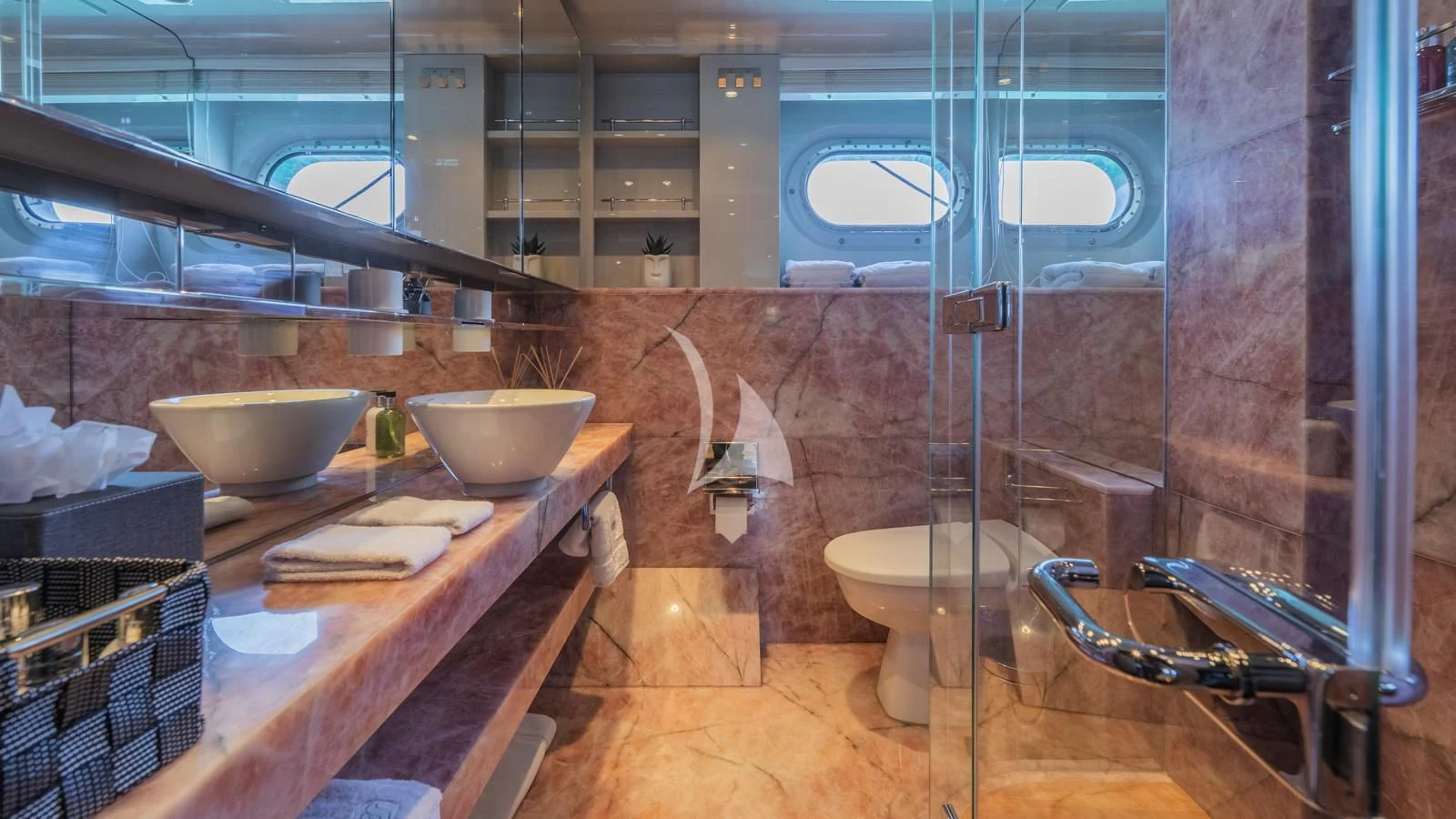 a bathroom with a sink and a toilet aboard BLISS Yacht for Sale