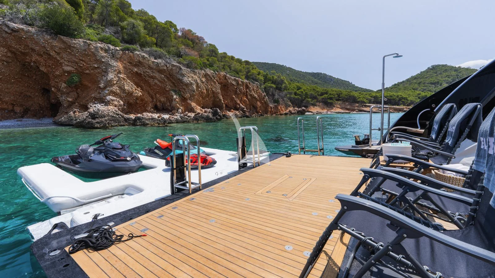 a boat on a dock aboard BLISS Yacht for Sale