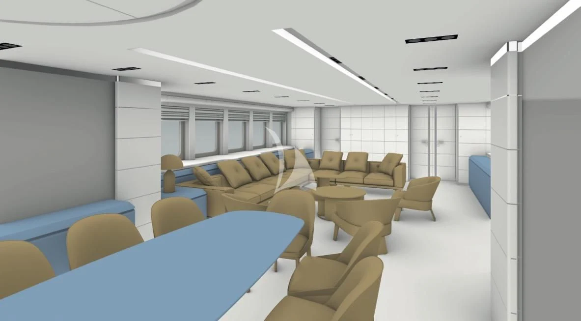 a room with a couch and a table aboard BLISS Yacht for Sale