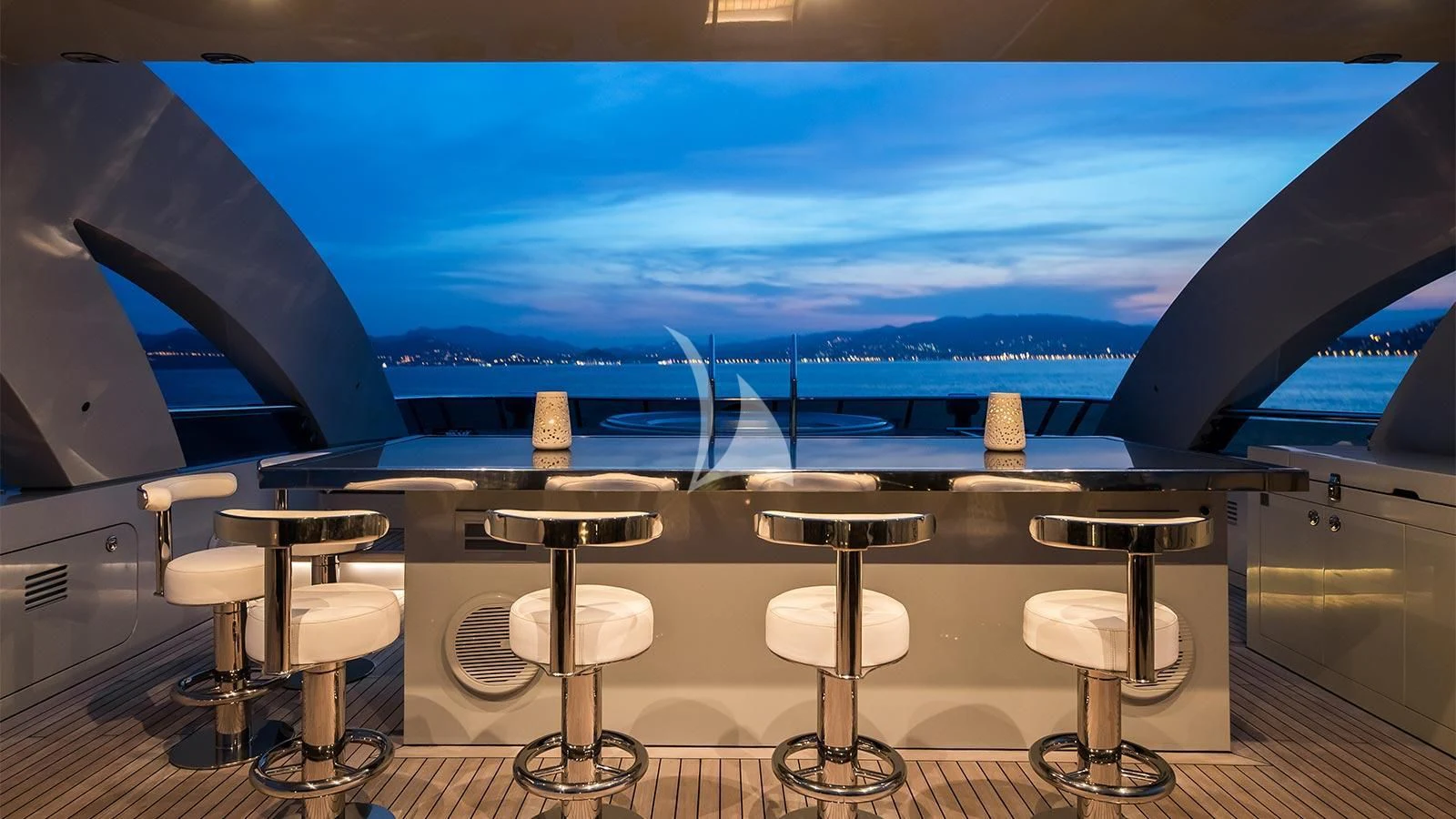 a room with a view of the ocean and the ocean aboard BLISS Yacht for Sale
