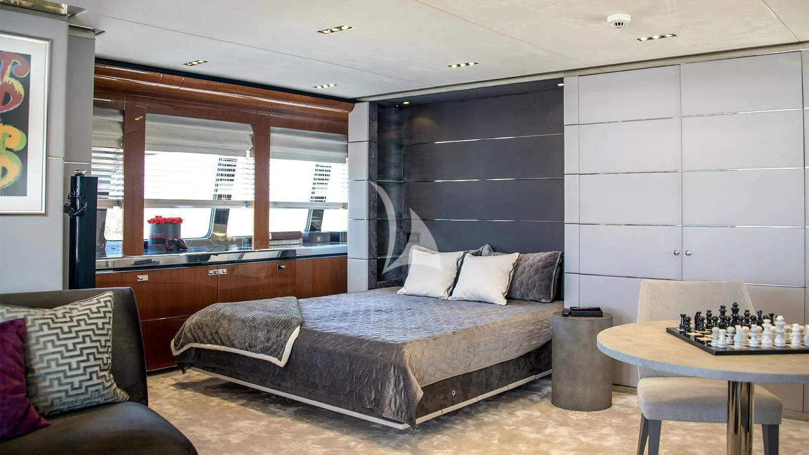 a room with a couch and a table aboard BLISS Yacht for Sale