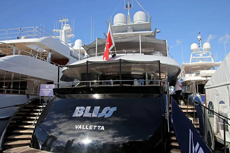 a boat on a dock aboard BLISS Yacht for Sale