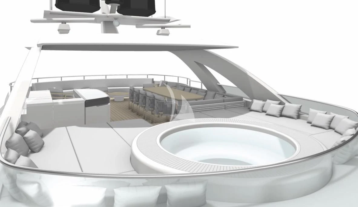 a white room with a large white tub and a white wall aboard BLISS Yacht for Sale