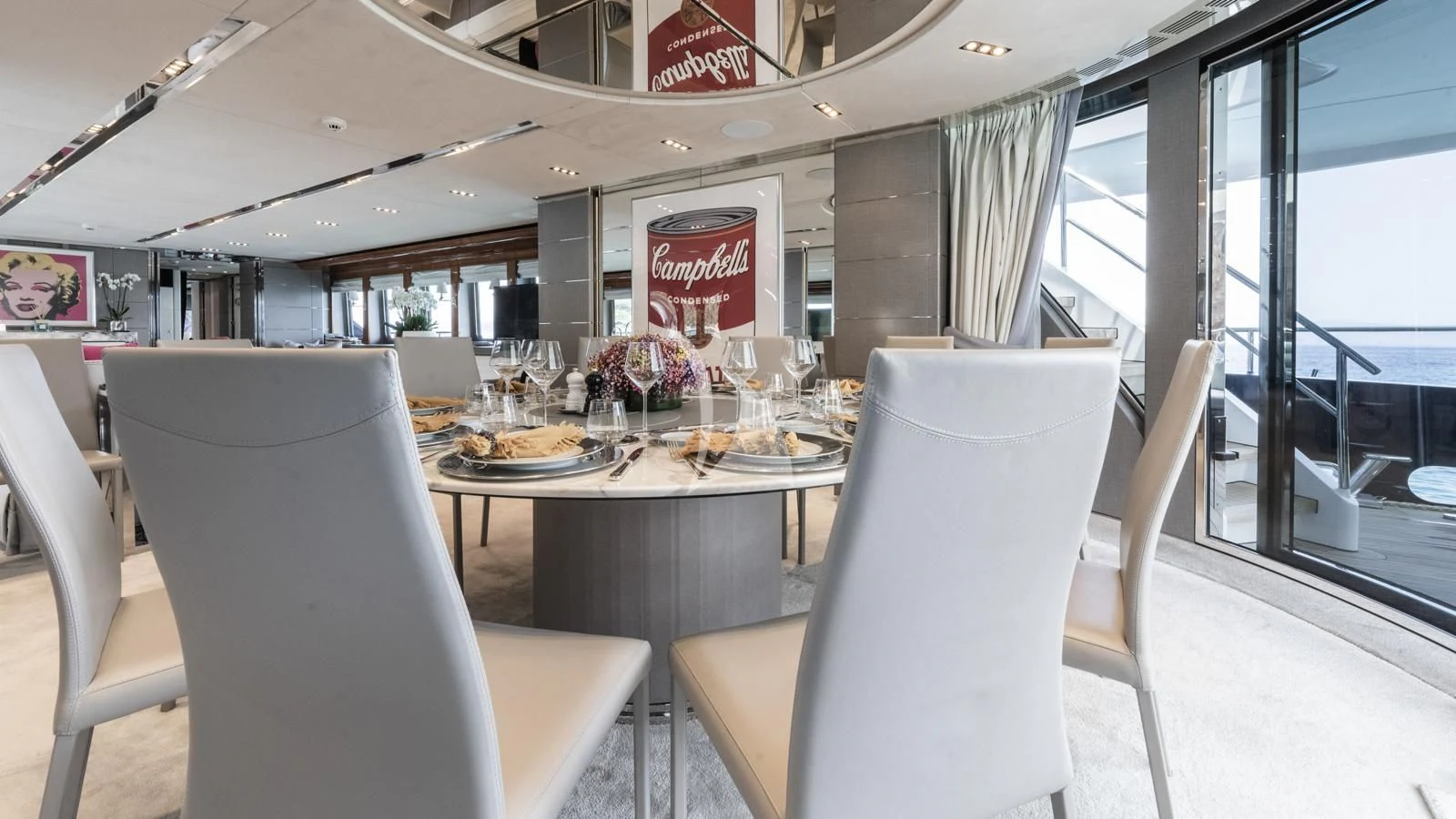 a table with food on it aboard BLISS Yacht for Sale