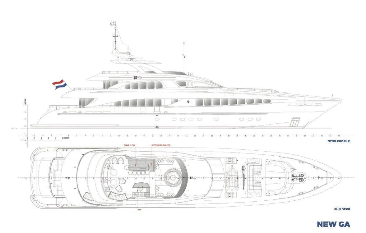 diagram, engineering drawing aboard BLISS Yacht for Sale