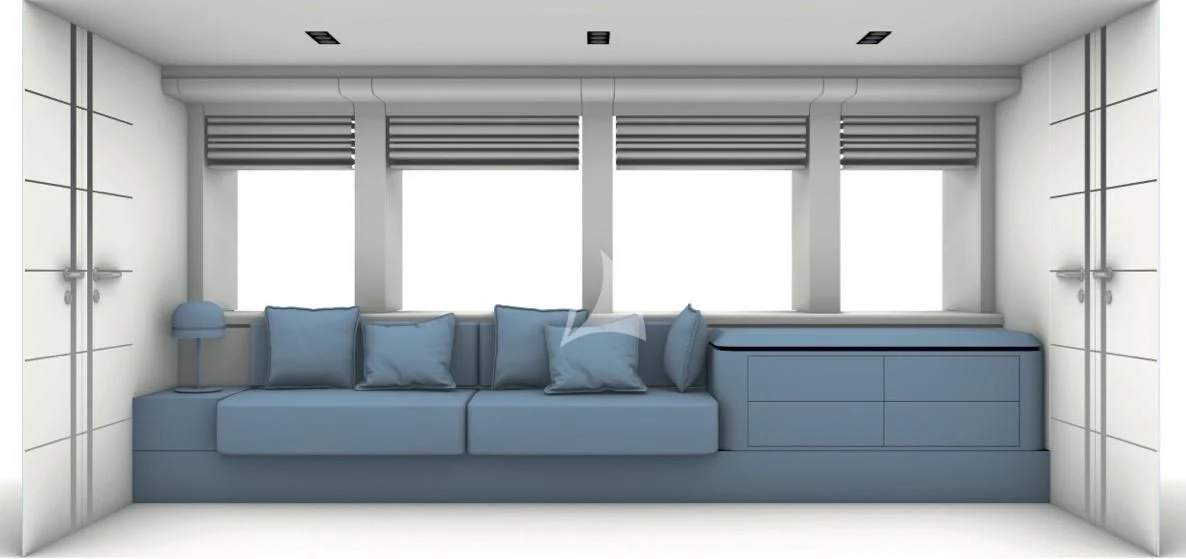 a couch in a room aboard BLISS Yacht for Sale