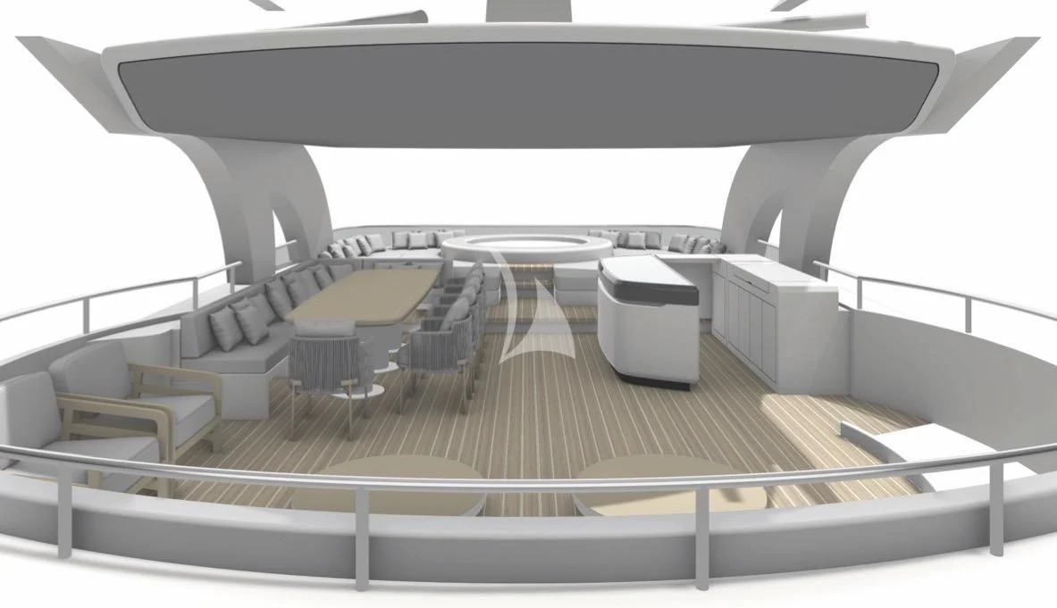 a room with a table and chairs aboard BLISS Yacht for Sale