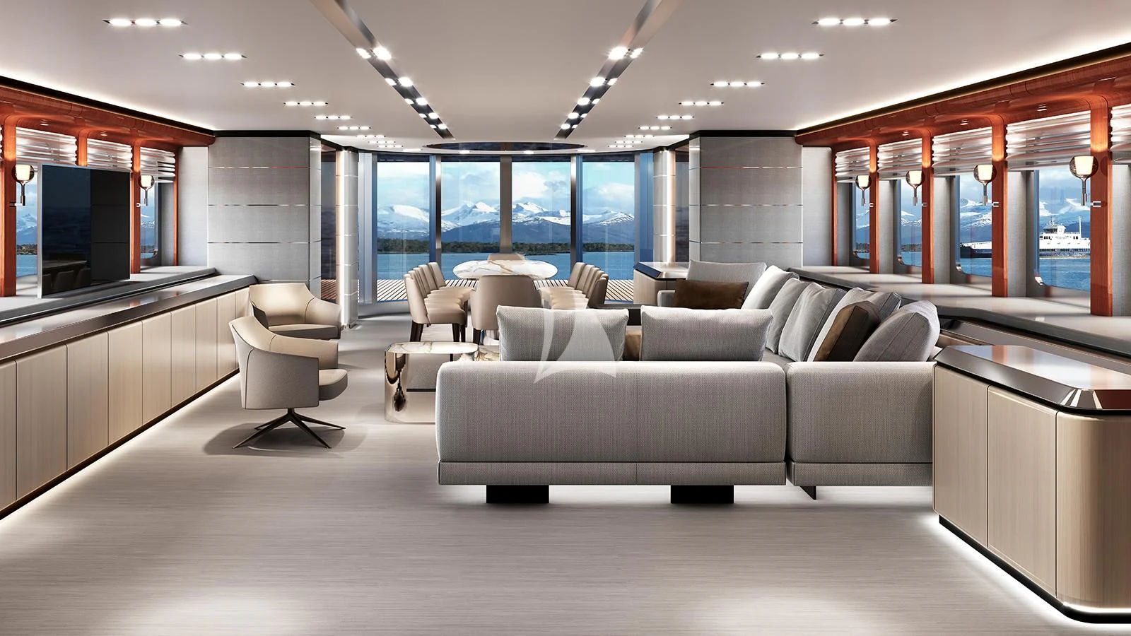 a room with couches and a table aboard BLISS Yacht for Sale