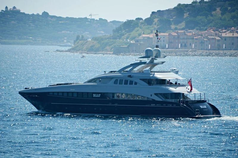 a large boat in the water aboard BLISS Yacht for Sale