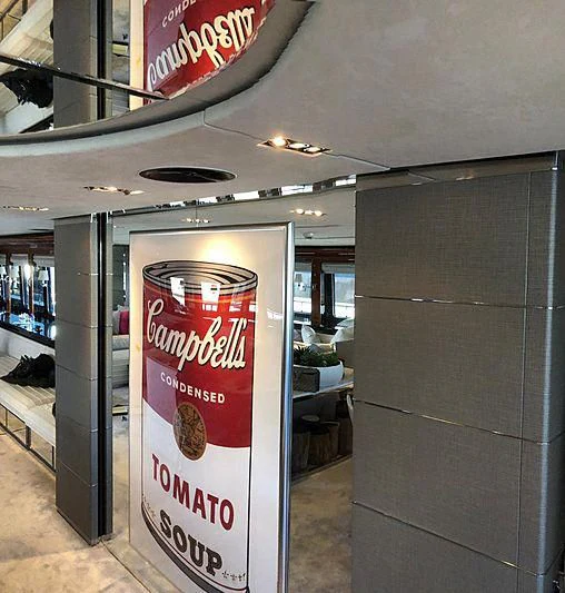 a sign on a building aboard BLISS Yacht for Sale