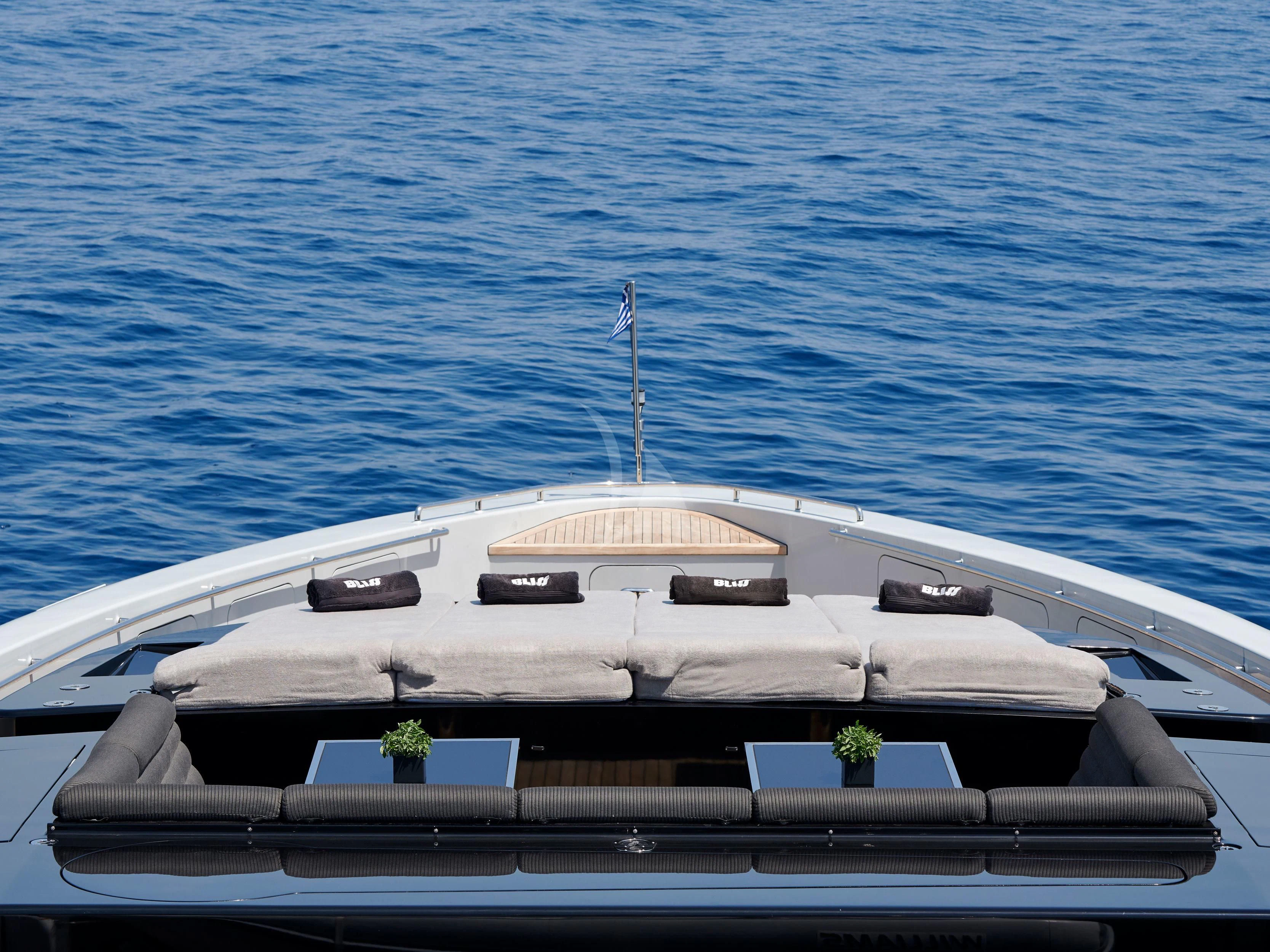 a white yacht in the water aboard BLISS Yacht for Sale