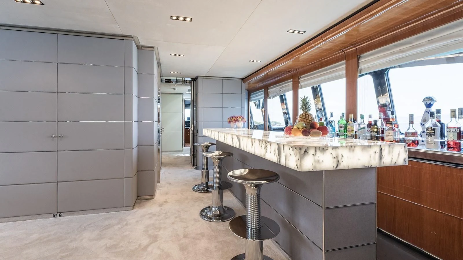 a kitchen with a countertop aboard BLISS Yacht for Sale