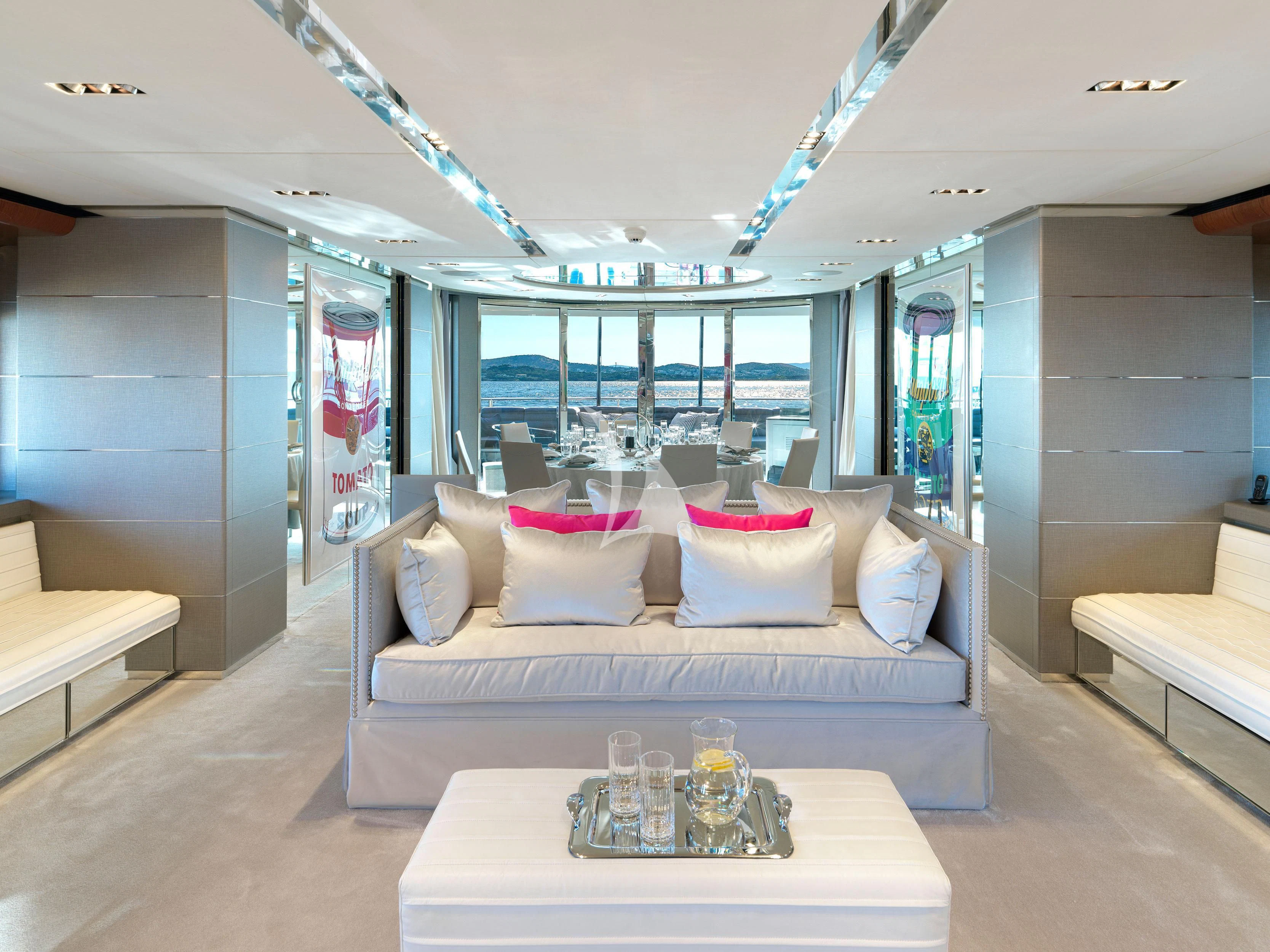 a large living room with a large window aboard BLISS Yacht for Sale