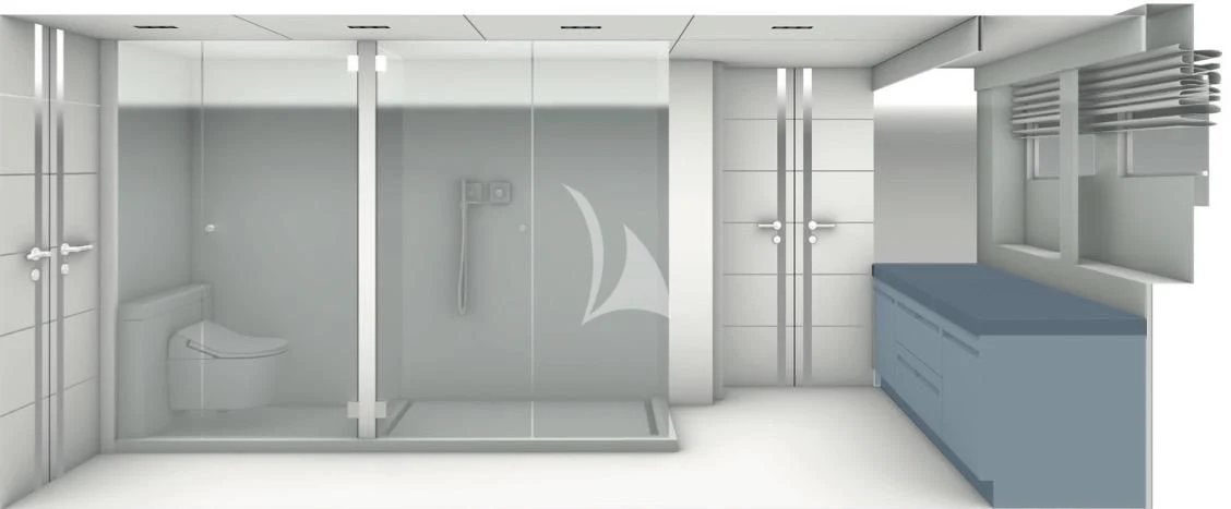 a bathroom with a toilet and a sink aboard BLISS Yacht for Sale