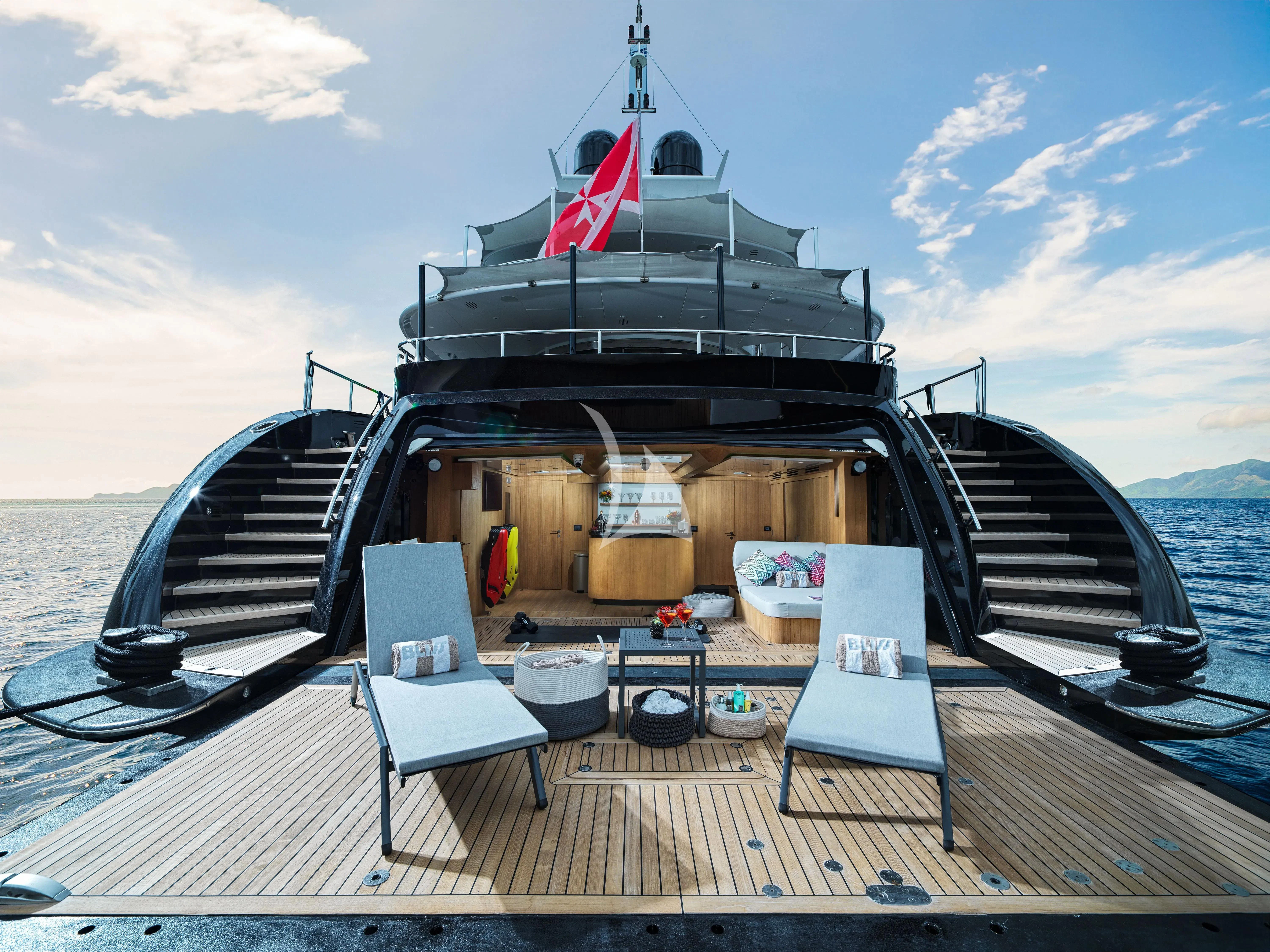 a boat on a deck aboard BLISS Yacht for Sale