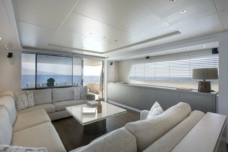 a living room with a large window aboard SANLORENZO SL82-570 Yacht for Sale