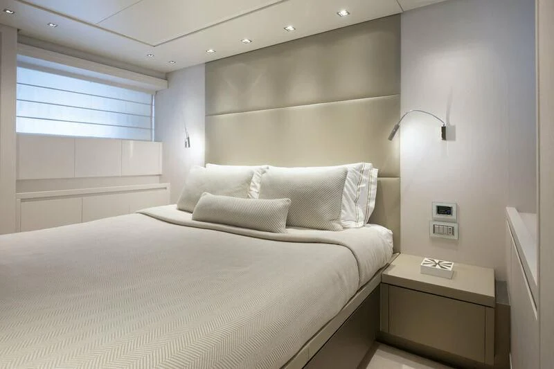 a bed in a room aboard SANLORENZO SL82-570 Yacht for Sale