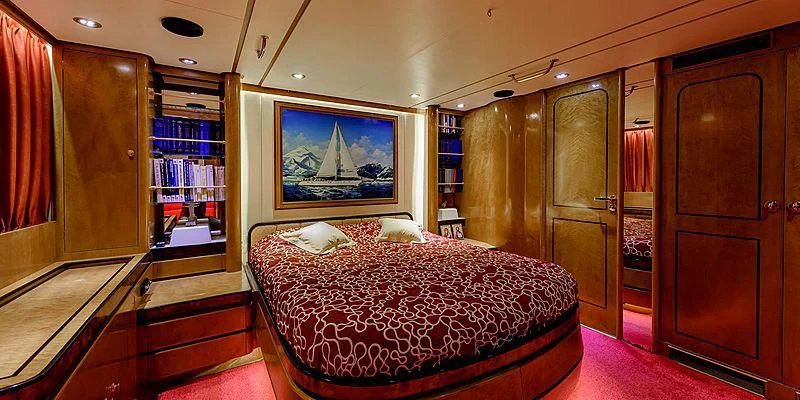 a bed in a room aboard SCORPIUS Yacht for Sale