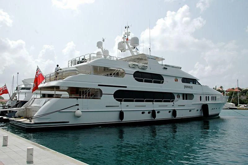a large white yacht aboard PRIVACY Yacht for Sale