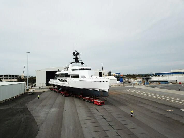 a large white boat on a dock aboard WANDERLUST Yacht for Charter
