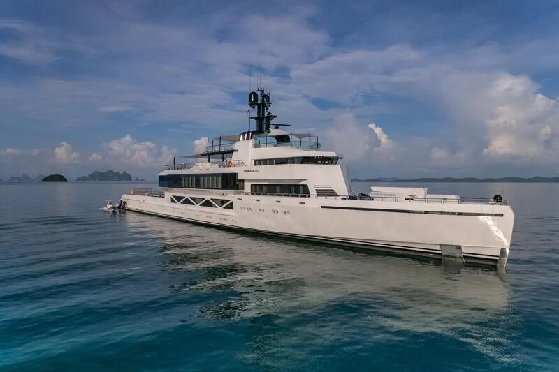 a white boat in the water aboard WANDERLUST Yacht for Charter