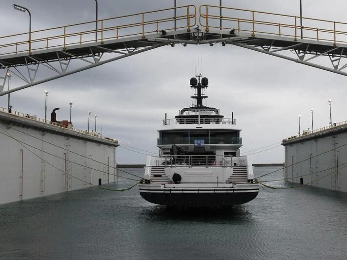 a boat under a bridge aboard WANDERLUST Yacht for Charter