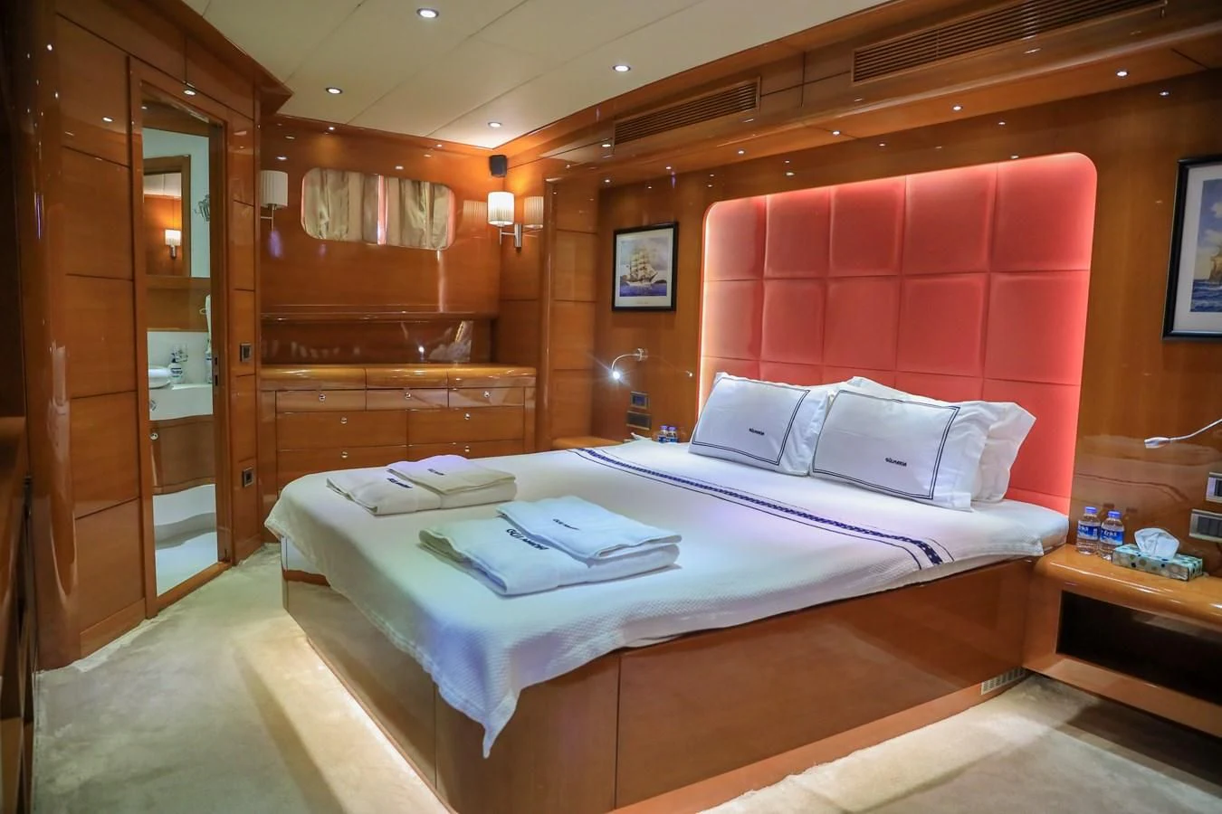 a bed in a room aboard CANARIA Yacht for Sale