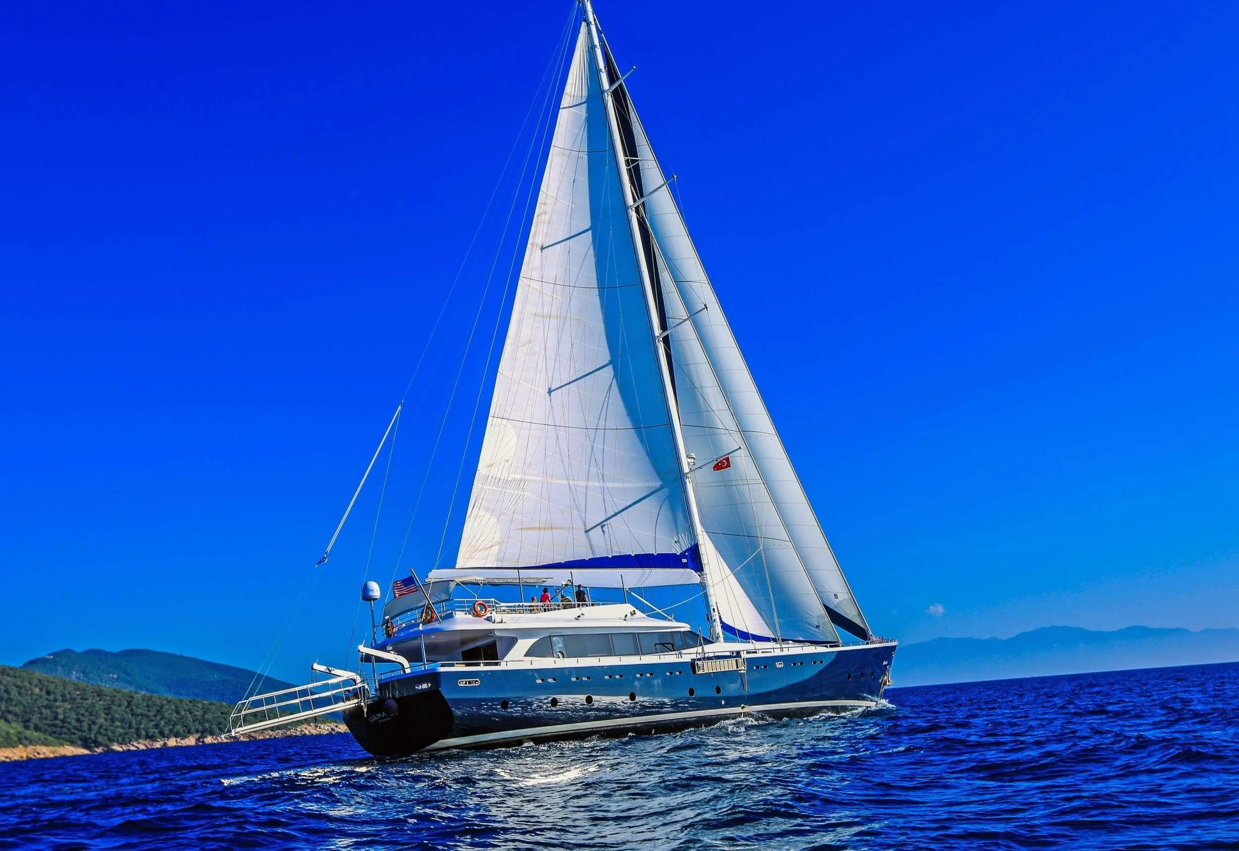 a boat sailing on the sea aboard CANARIA Yacht for Sale