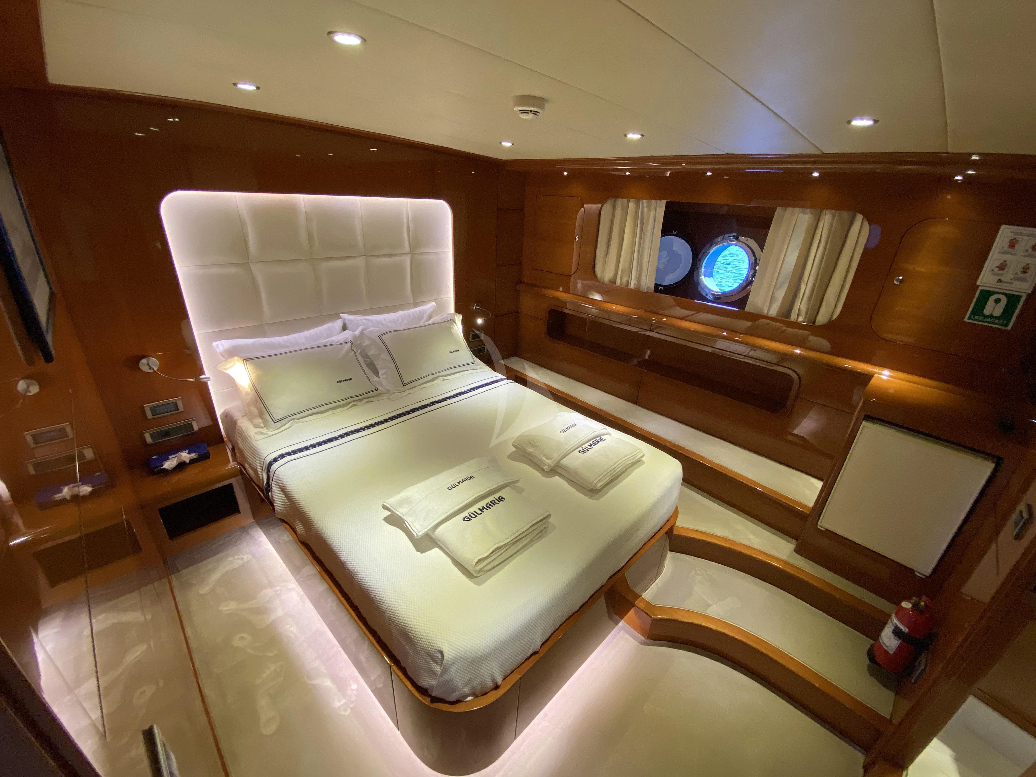 a bed in a room aboard CANARIA Yacht for Sale