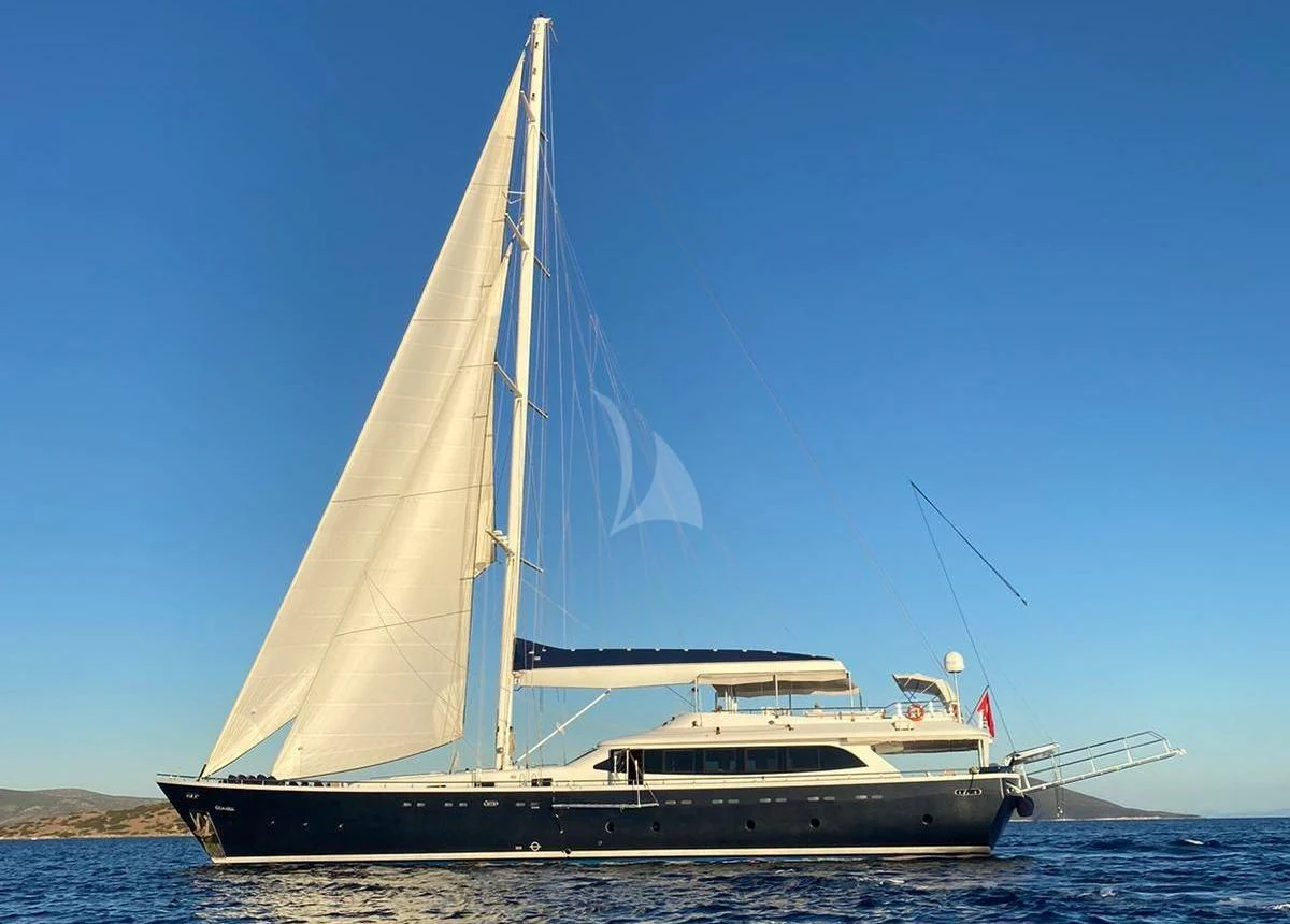 a boat in the water aboard CANARIA Yacht for Sale