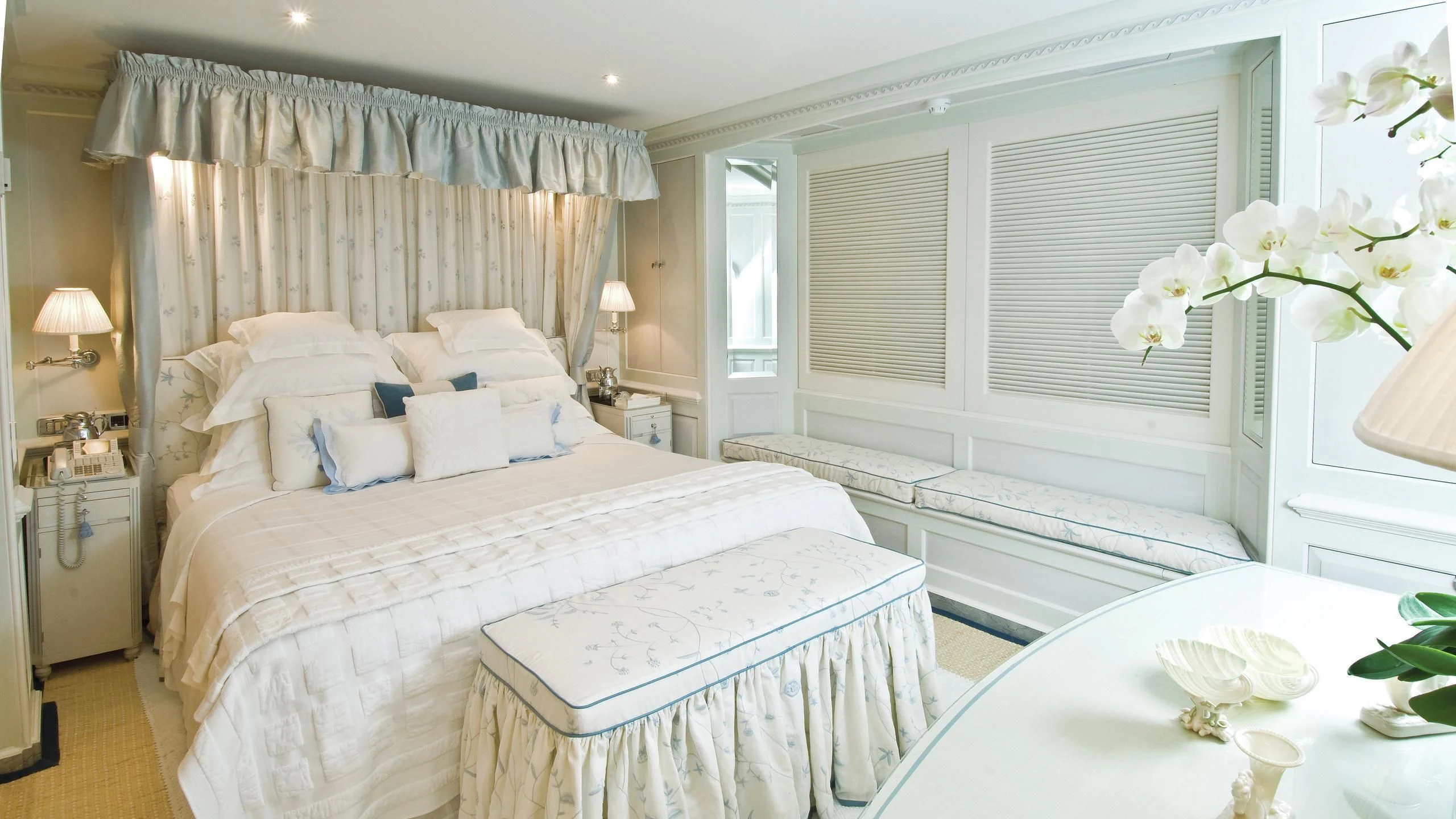 a room with two beds aboard VIRGINIAN Yacht for Sale