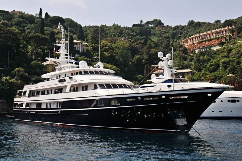 a large white boat in the water aboard VIRGINIAN Yacht for Sale