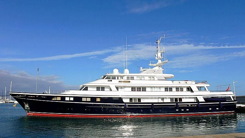 a large white boat in the water aboard VIRGINIAN Yacht for Sale