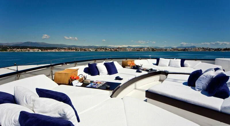 a large bed on a boat aboard VIRGINIAN Yacht for Sale