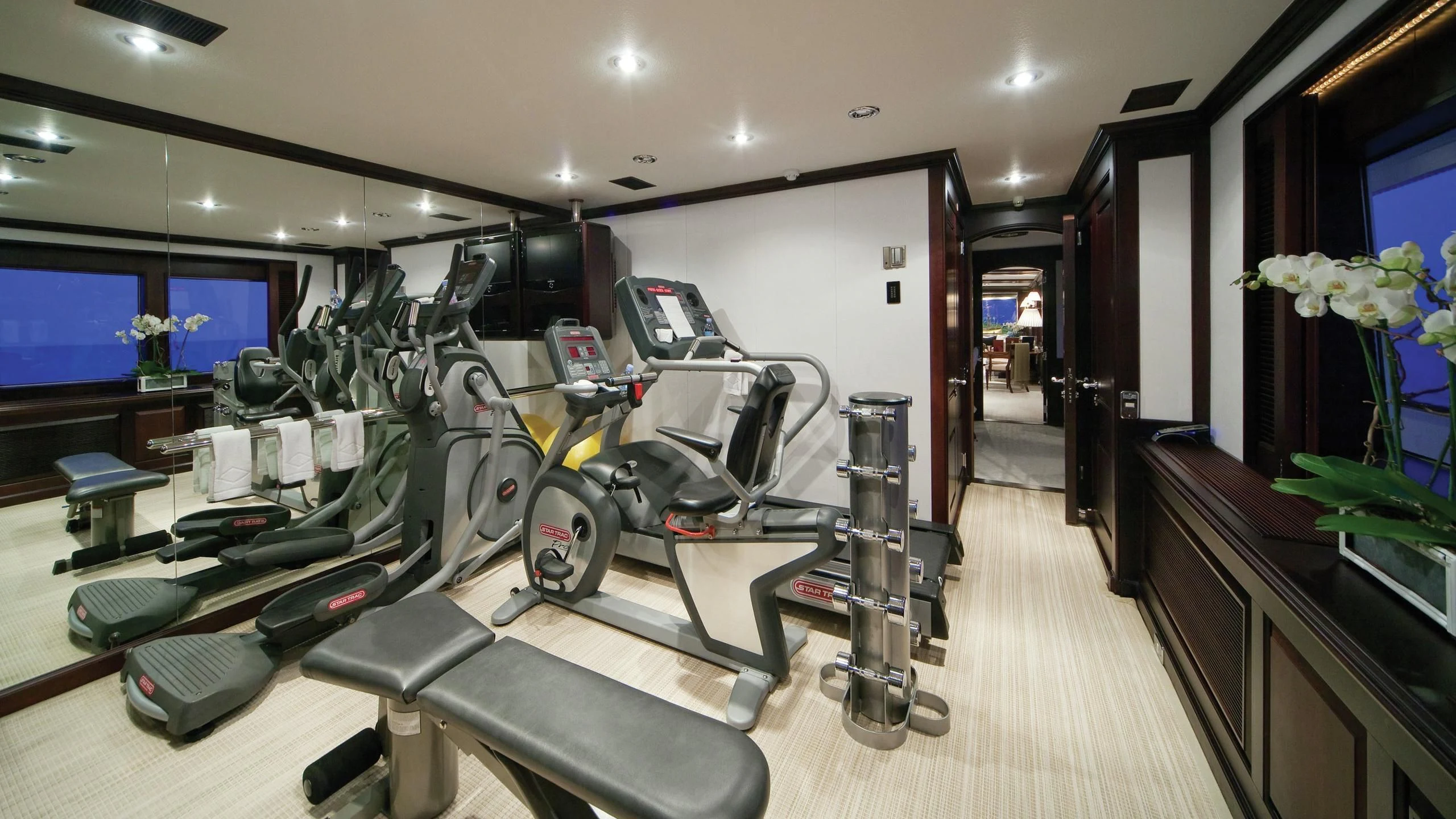 a room with a large gym aboard VIRGINIAN Yacht for Sale