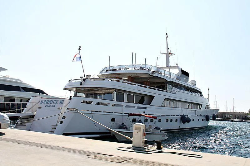 a large white boat aboard DARNICE III Yacht for Sale