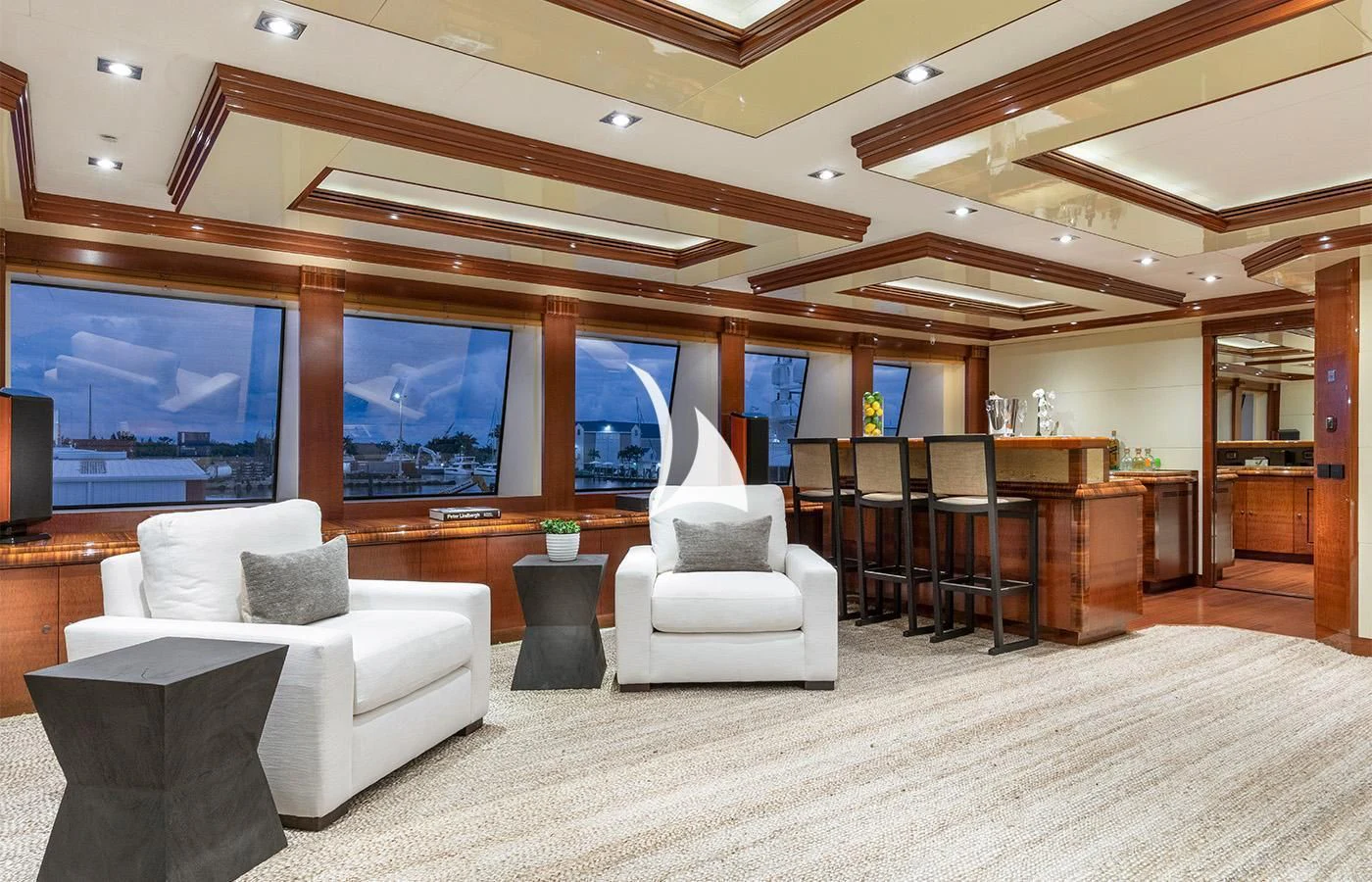 a room with a large screen aboard ARBEMA Yacht for Sale