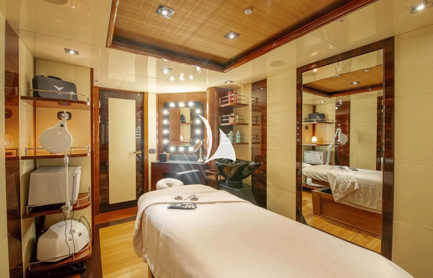 a room with a bed and a drum set aboard ARBEMA Yacht for Sale